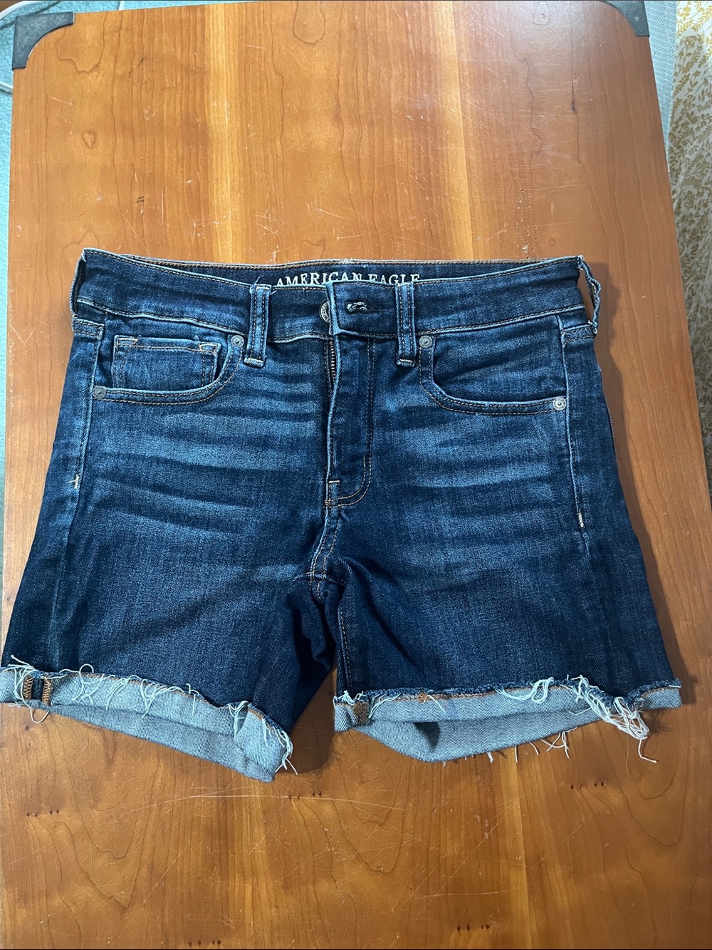 American Eagle Outfitters Dark Indigo Rolled Hem Denim Shorts